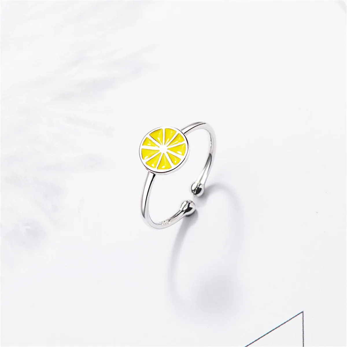 Yellow Enamel & Silver-Plated Lemon Open Ring