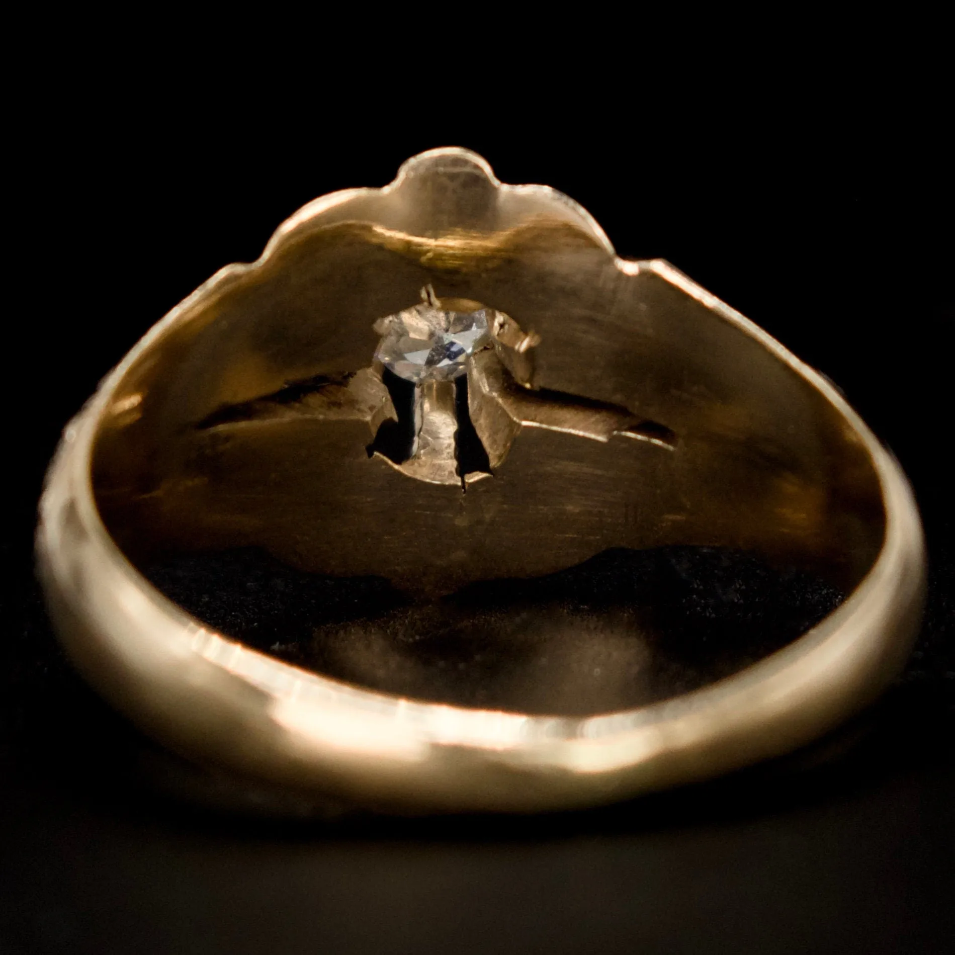Yellow Gold Victorian Belcher Ring with Small Old European Cut Diamond