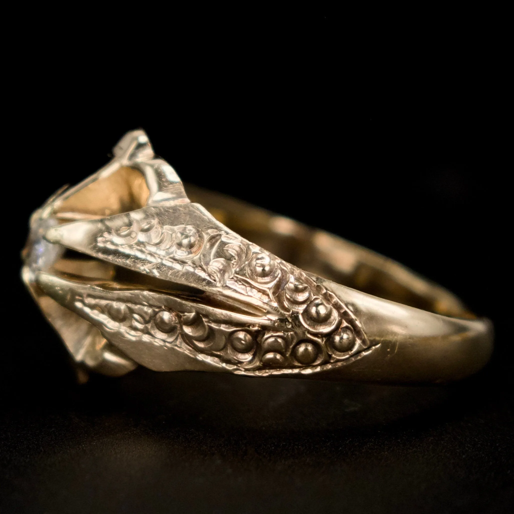 Yellow Gold Victorian Belcher Ring with Small Old European Cut Diamond
