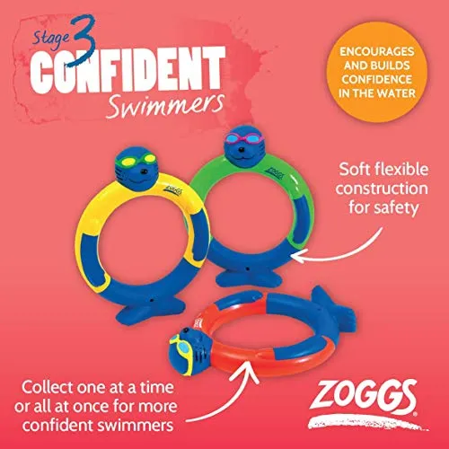Zoggs Kids Dive Rings Water Confidence Toy, Blue/Yellow/Red/Green